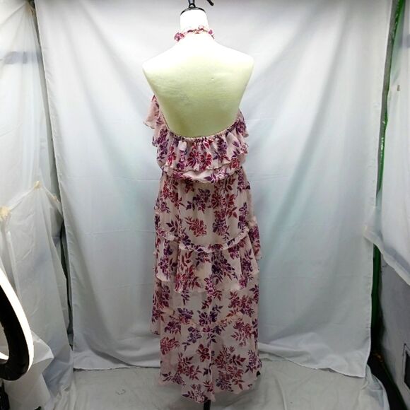 Express 90s Y2K Pink Asymmetrical Ruffled Floral Midi Sundress Womans L. Whimsy. - Picture 8 of 14